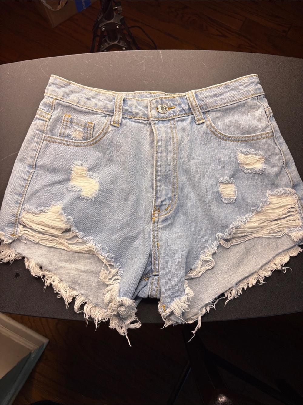 SHEIN Light Blue Distressed High-Rise Denim Shorts